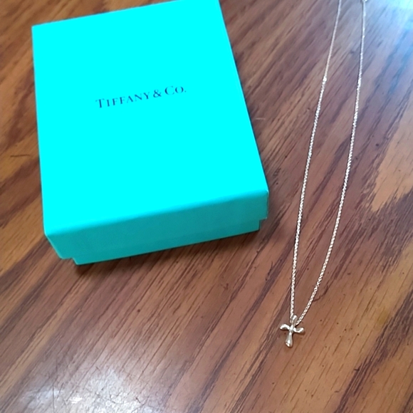Tiffany & Co. Sterling Silver Cross Necklace, 14" Chain - Picture 3 of 4